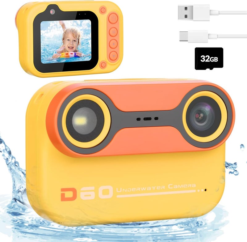 Bestrip Kids Underwater Camera, 1080P HD Waterproof Digital Camera with 2.4" IPS Screen, Birthday Gifts for Boys Girls Children, Toddler Cameras Toys for 3 4 5 6 7 8 9(Yellow) - Image 1